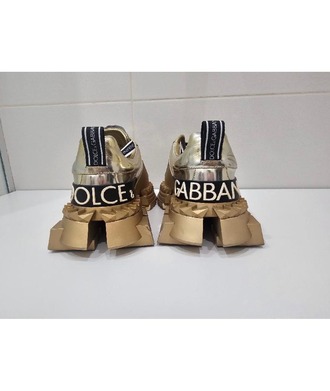 DOLCE&GABBANA Золотые кожаные кроссовки, фото 3
