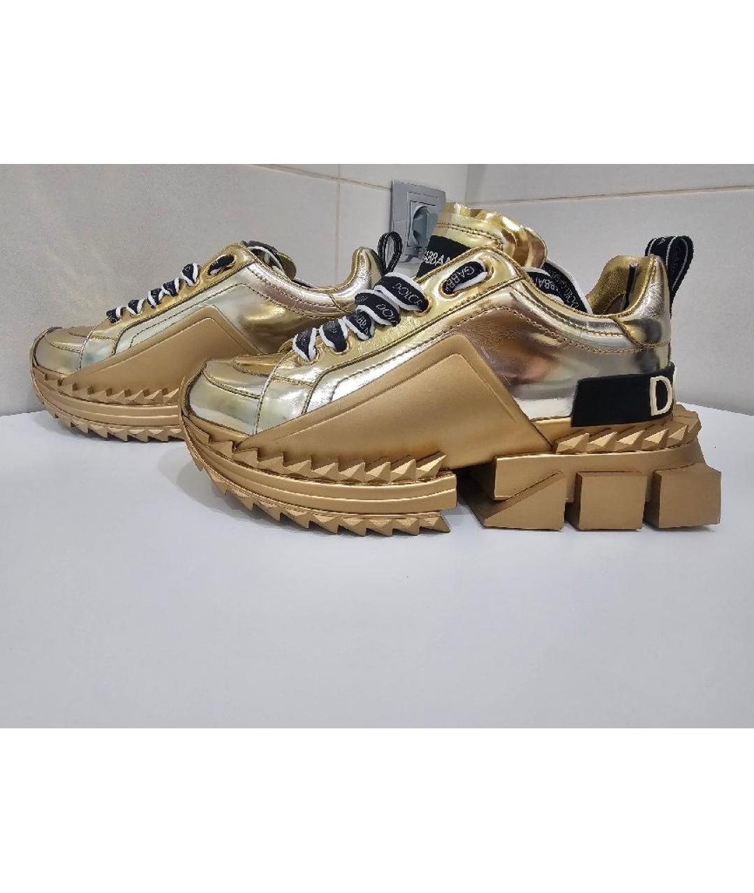 DOLCE&GABBANA Золотые кожаные кроссовки, фото 5