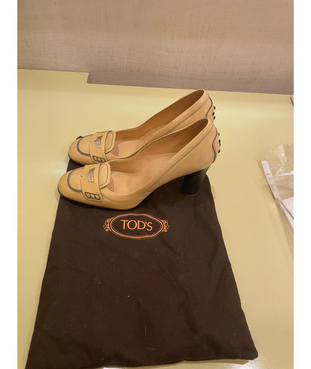 TOD'S Бежевые туфли из лакированной кожи, фото 5