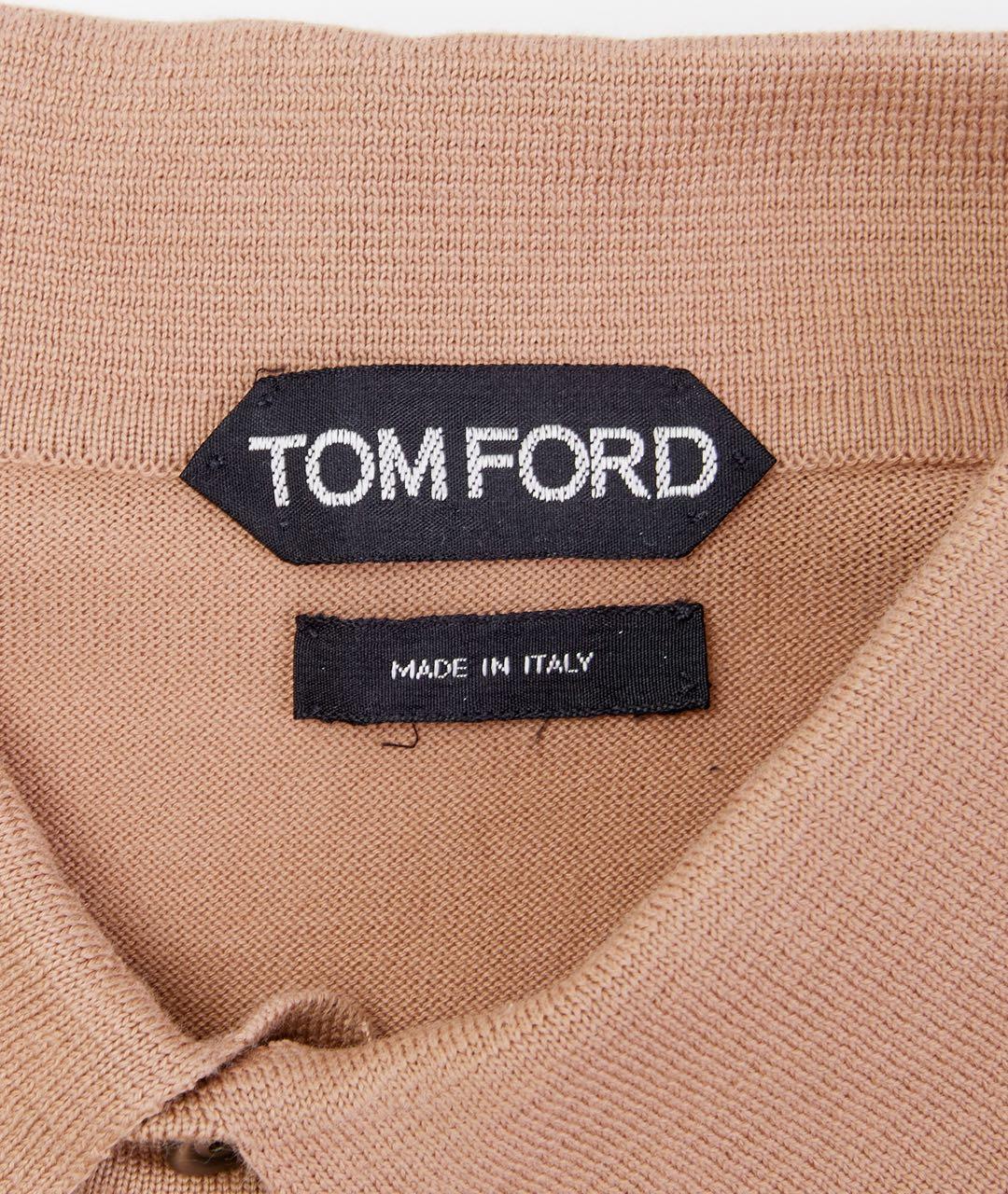 TOM FORD Бежевое хлопковое поло с коротким рукавом, фото 3