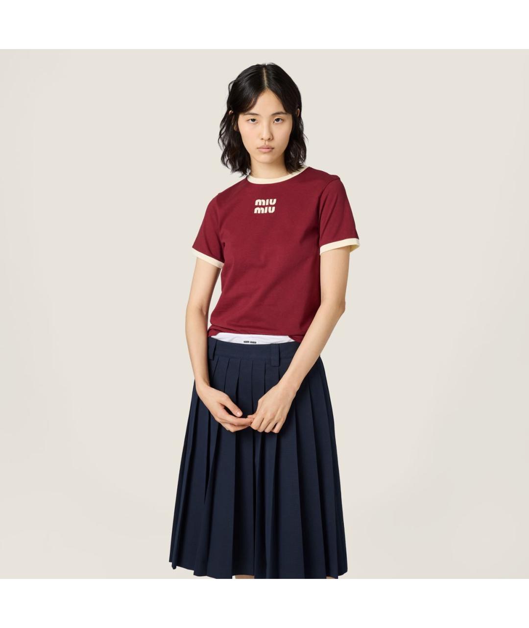 MIU MIU Бордовая хлопковая футболка, фото 2