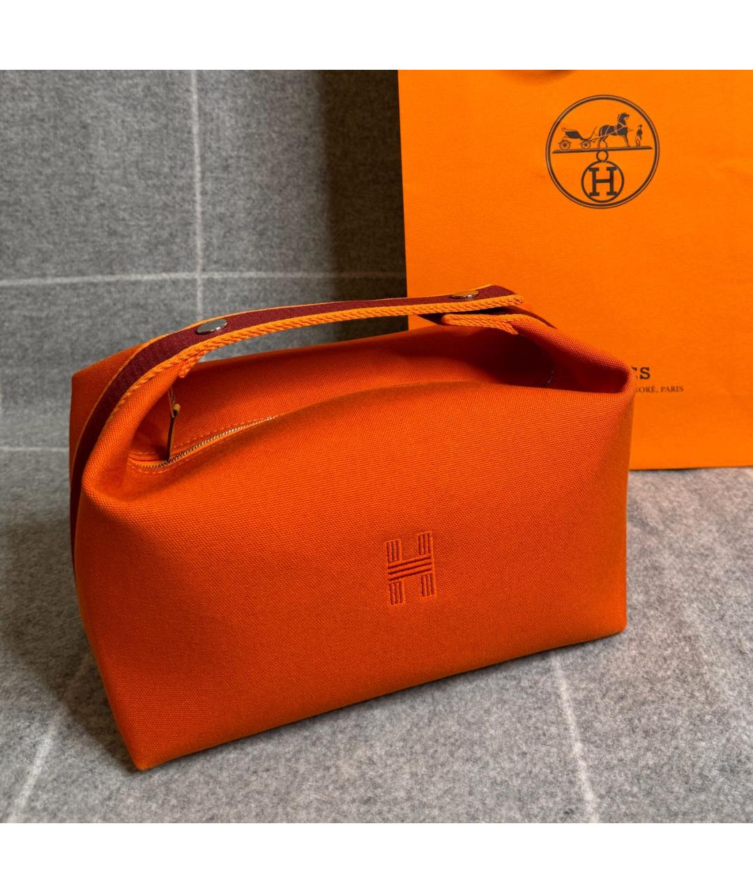 HERMES Оранжевая хлопковая косметичка, фото 2