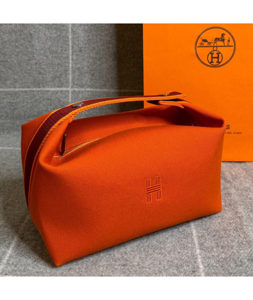 HERMES Оранжевая хлопковая косметичка, фото 3
