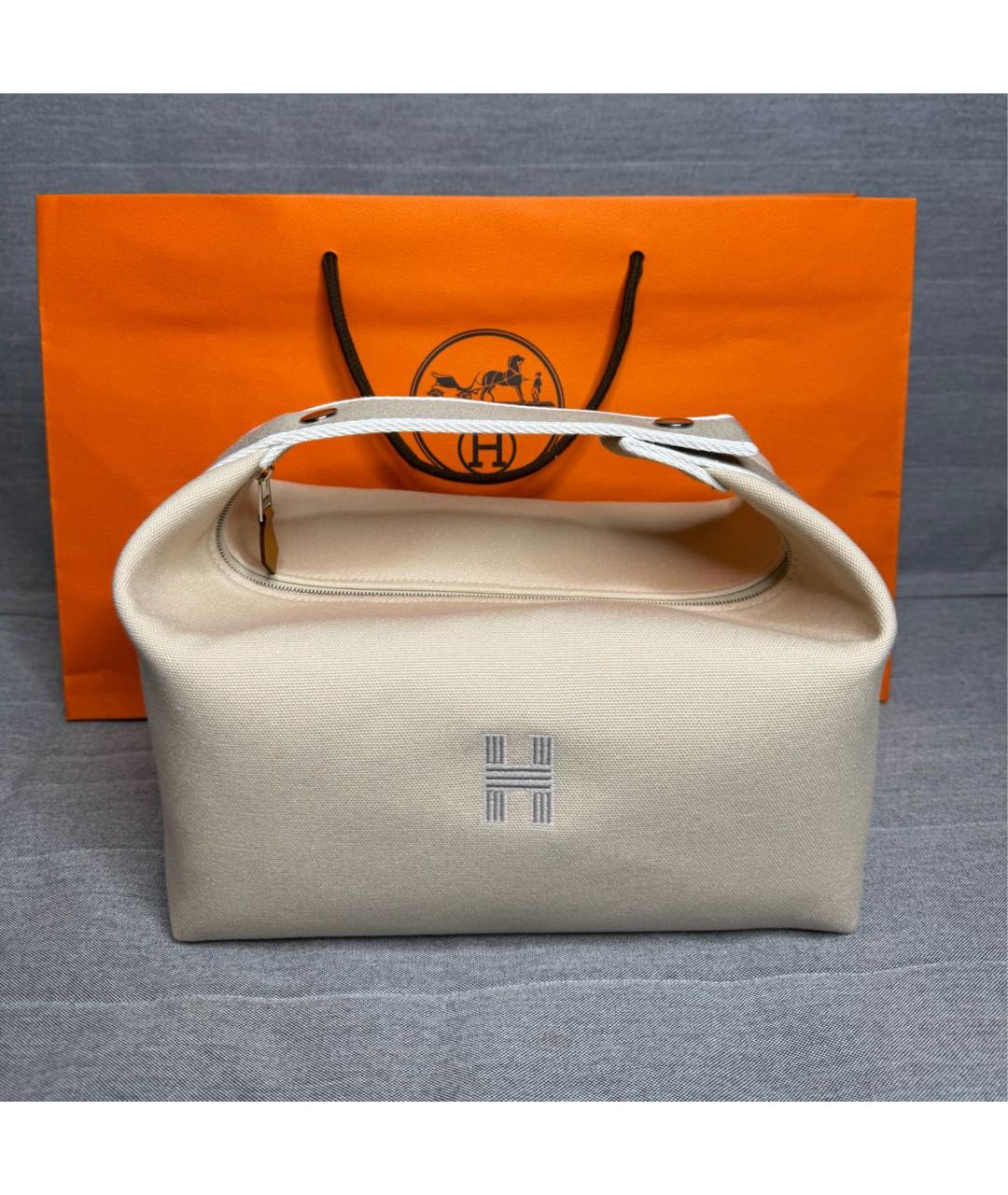 HERMES Бежевая хлопковая косметичка, фото 2