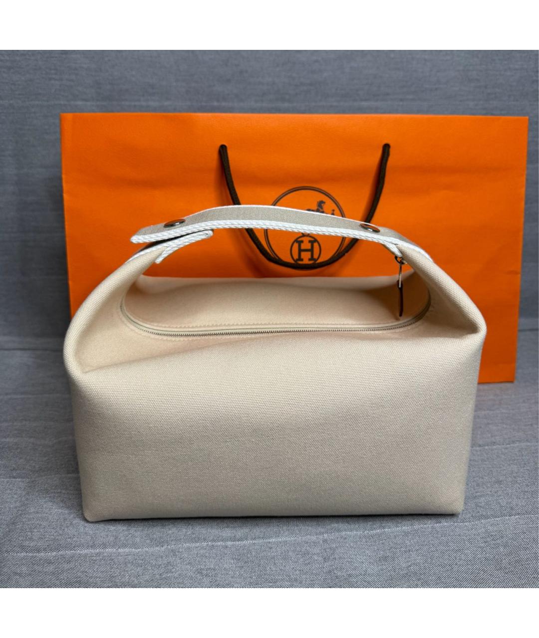 HERMES Белая хлопковая косметичка, фото 4
