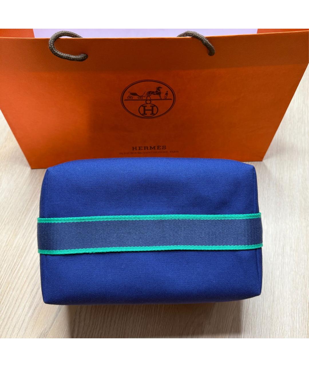 HERMES Синяя хлопковая косметичка, фото 4