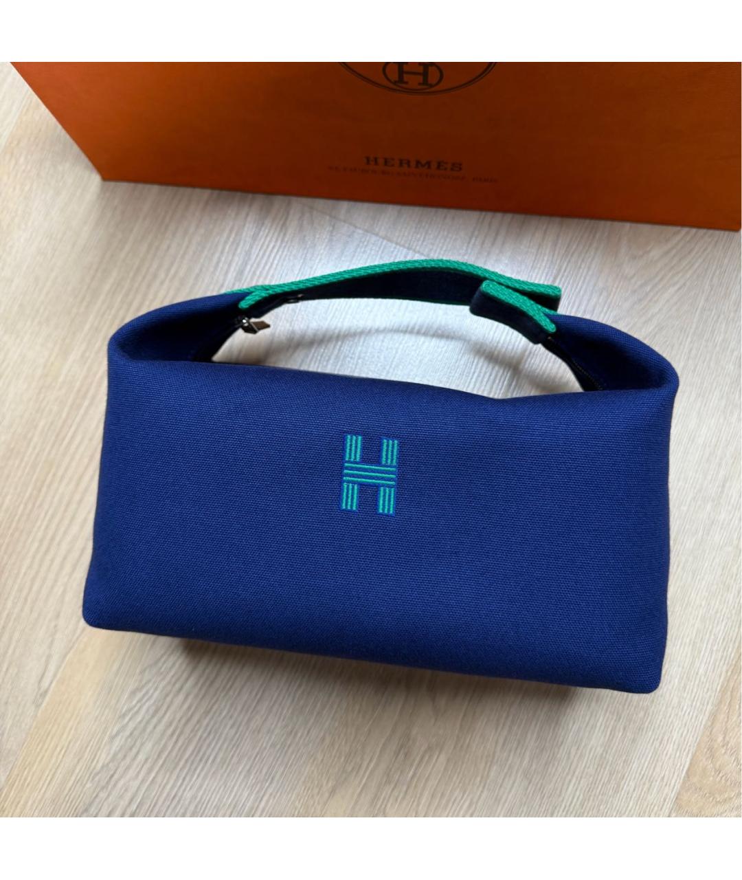 HERMES Синяя хлопковая косметичка, фото 5