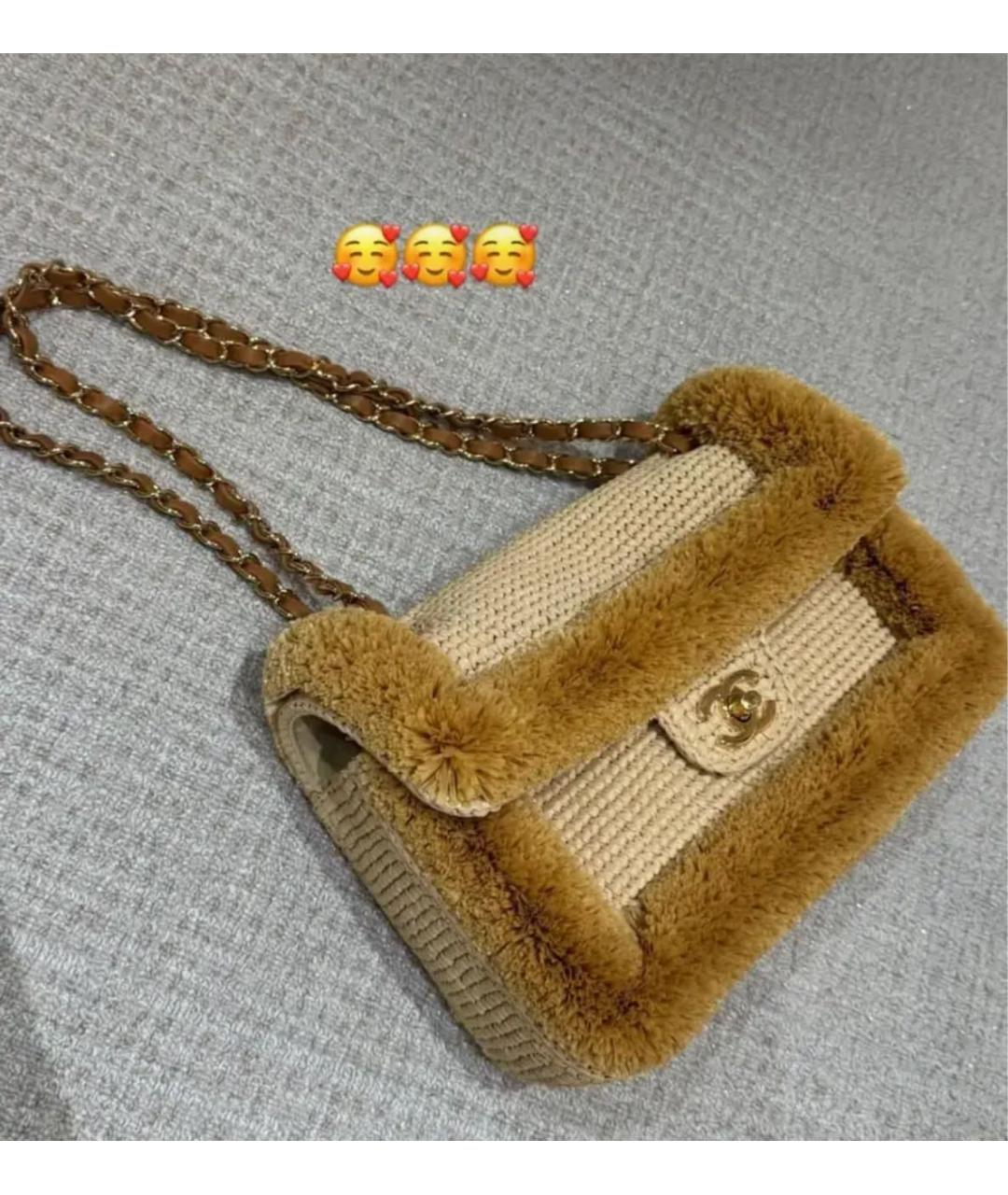 CHANEL Горчичная пелетеная сумка через плечо, фото 3