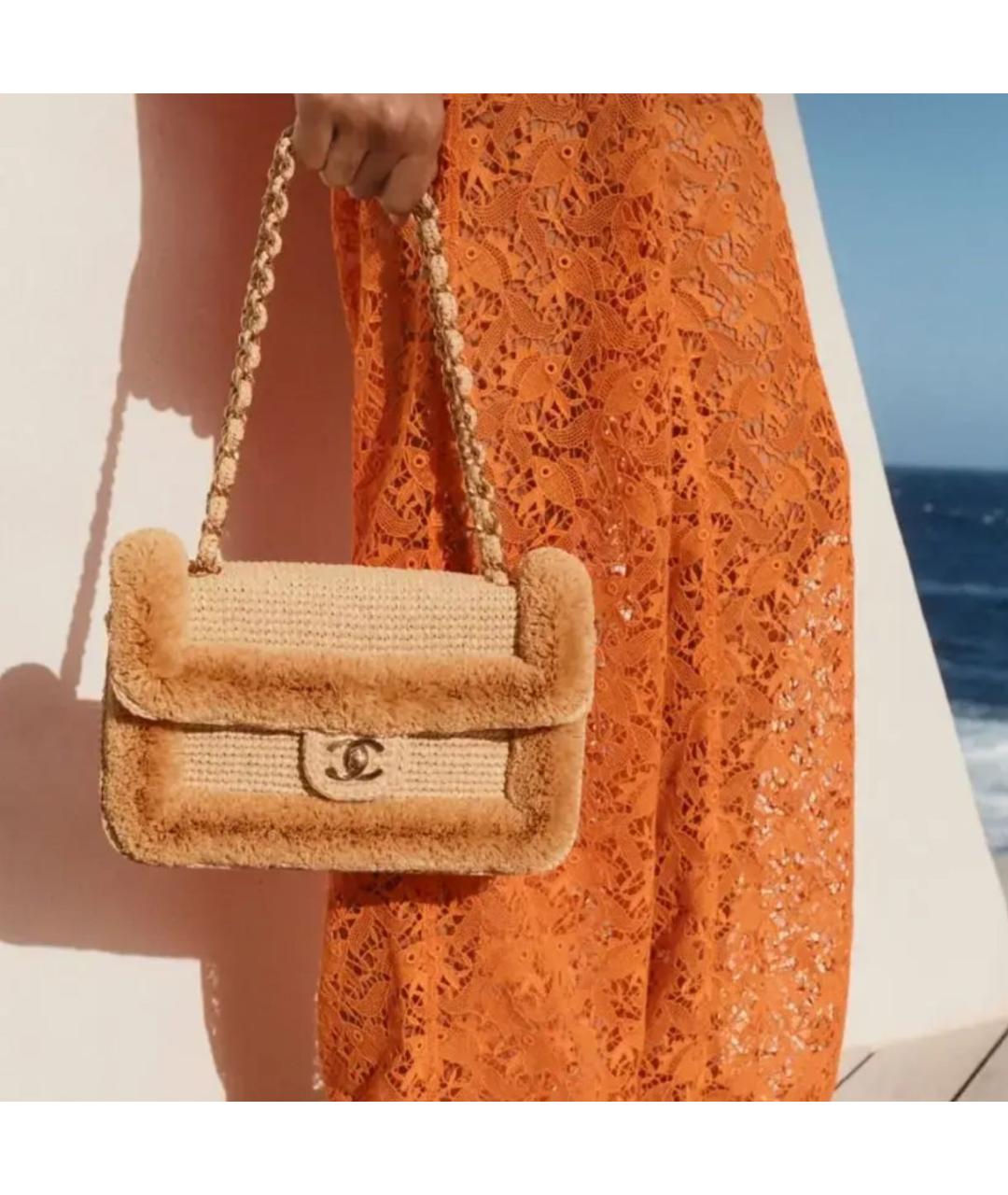CHANEL Горчичная пелетеная сумка через плечо, фото 2