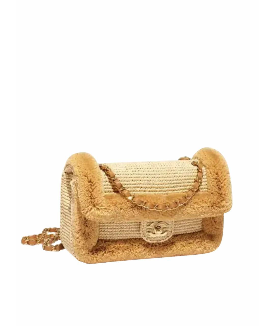 CHANEL Горчичная пелетеная сумка через плечо, фото 1