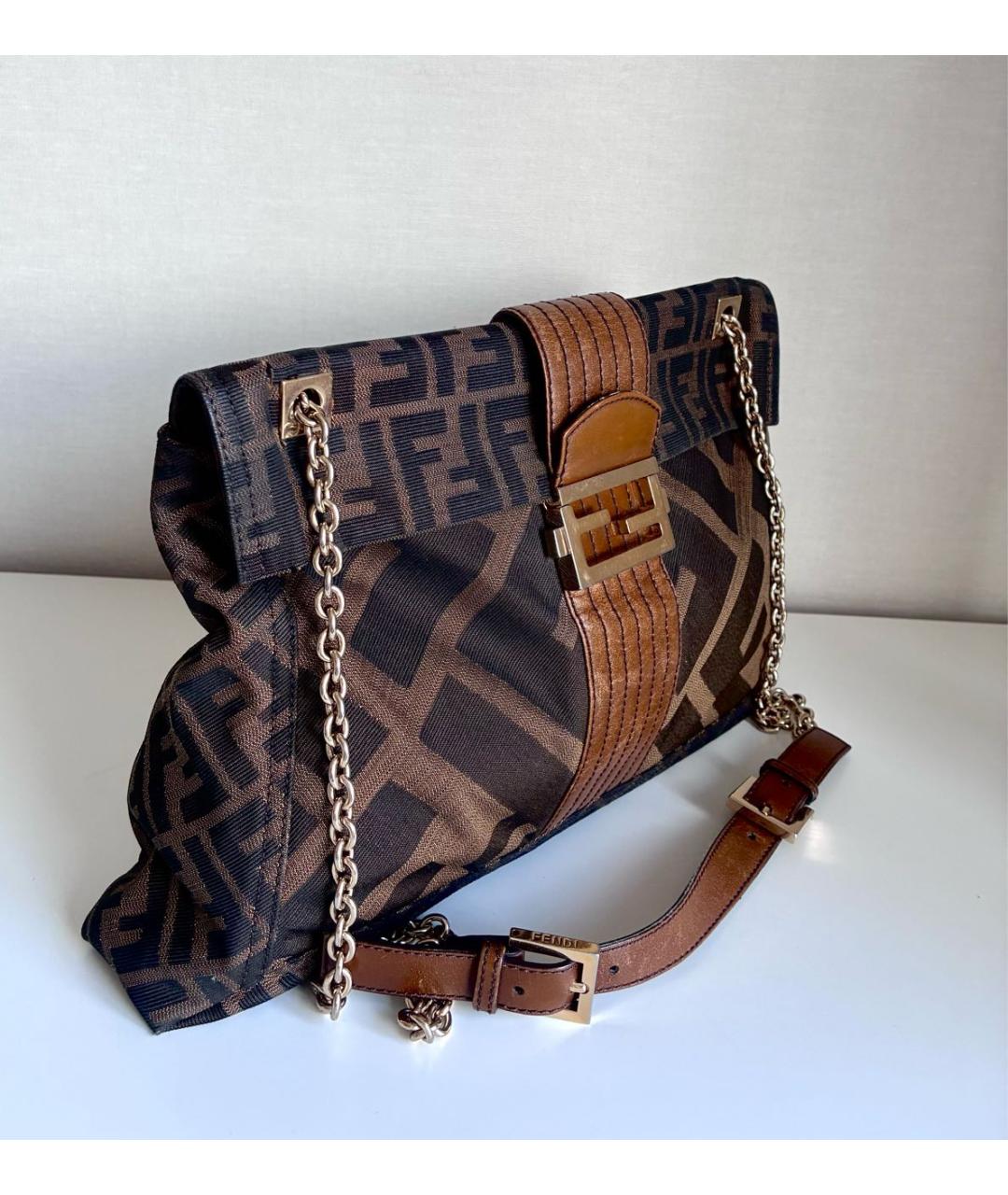 FENDI Коричневая кожаная сумка через плечо, фото 2