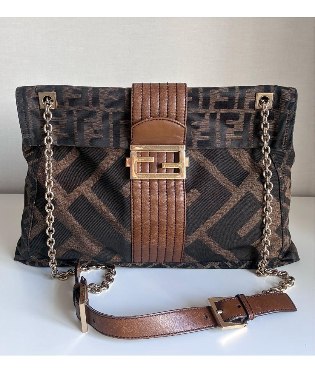 FENDI Коричневая кожаная сумка через плечо, фото 9