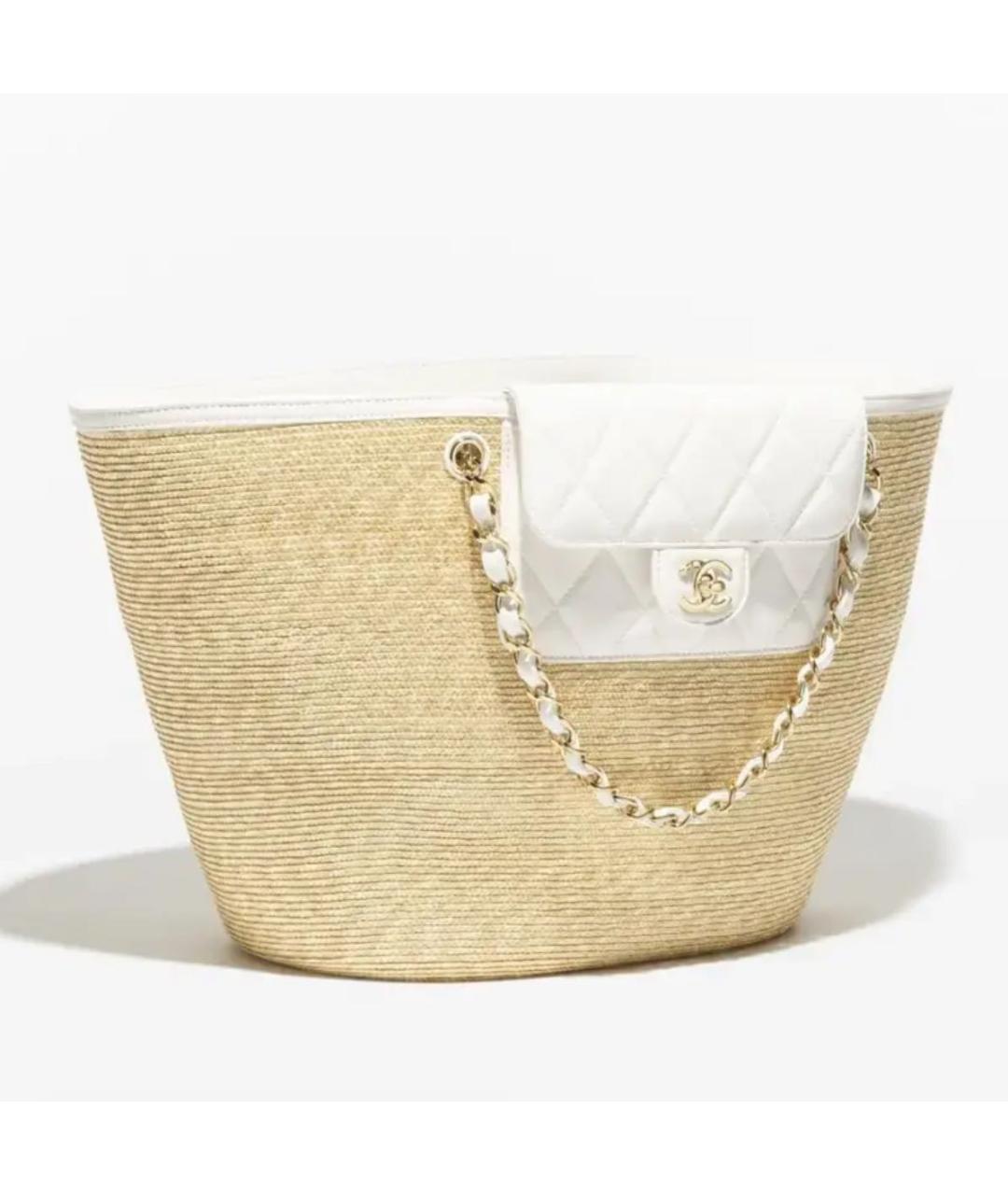 CHANEL Бежевая пелетеная пляжная сумка, фото 2