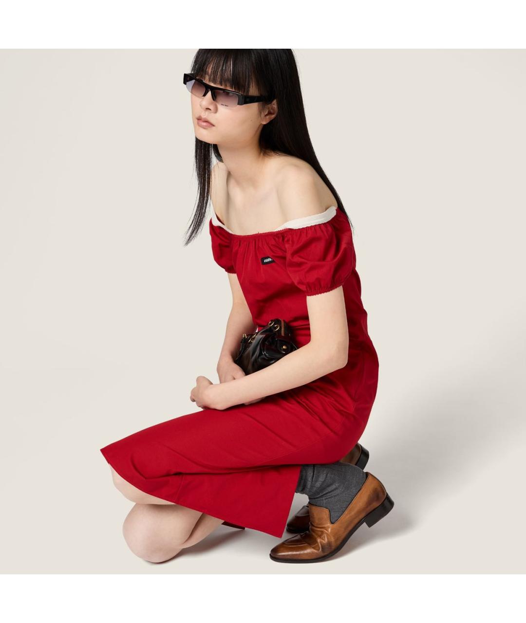 MIU MIU Красное хлопковое коктейльное платье, фото 4