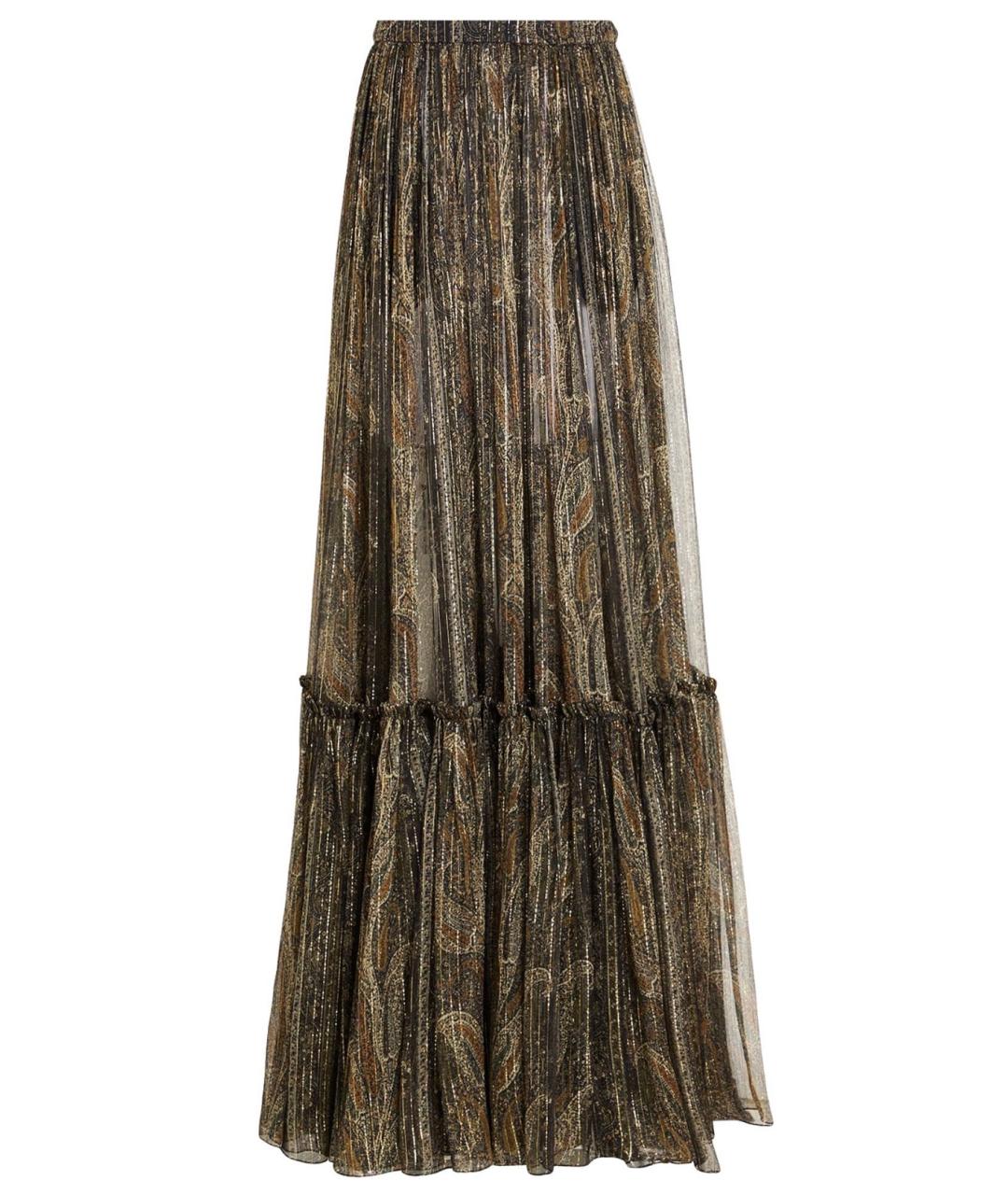 SAINT LAURENT Хаки шелковая юбка макси, фото 1