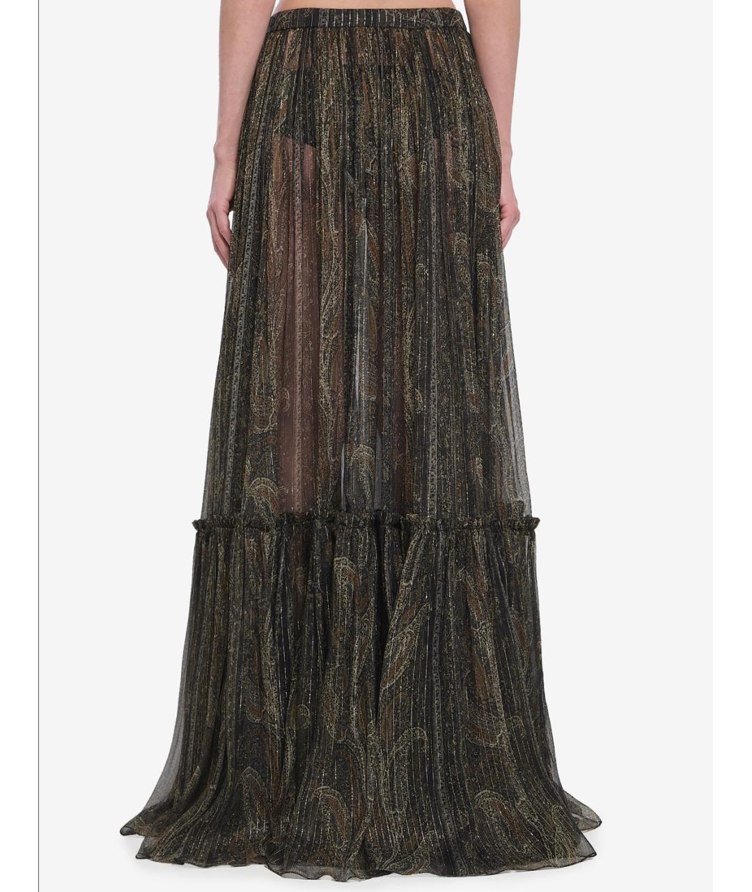 SAINT LAURENT Хаки шелковая юбка макси, фото 4