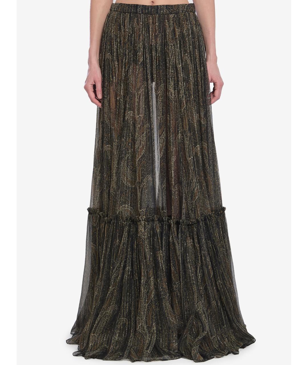 SAINT LAURENT Хаки шелковая юбка макси, фото 3