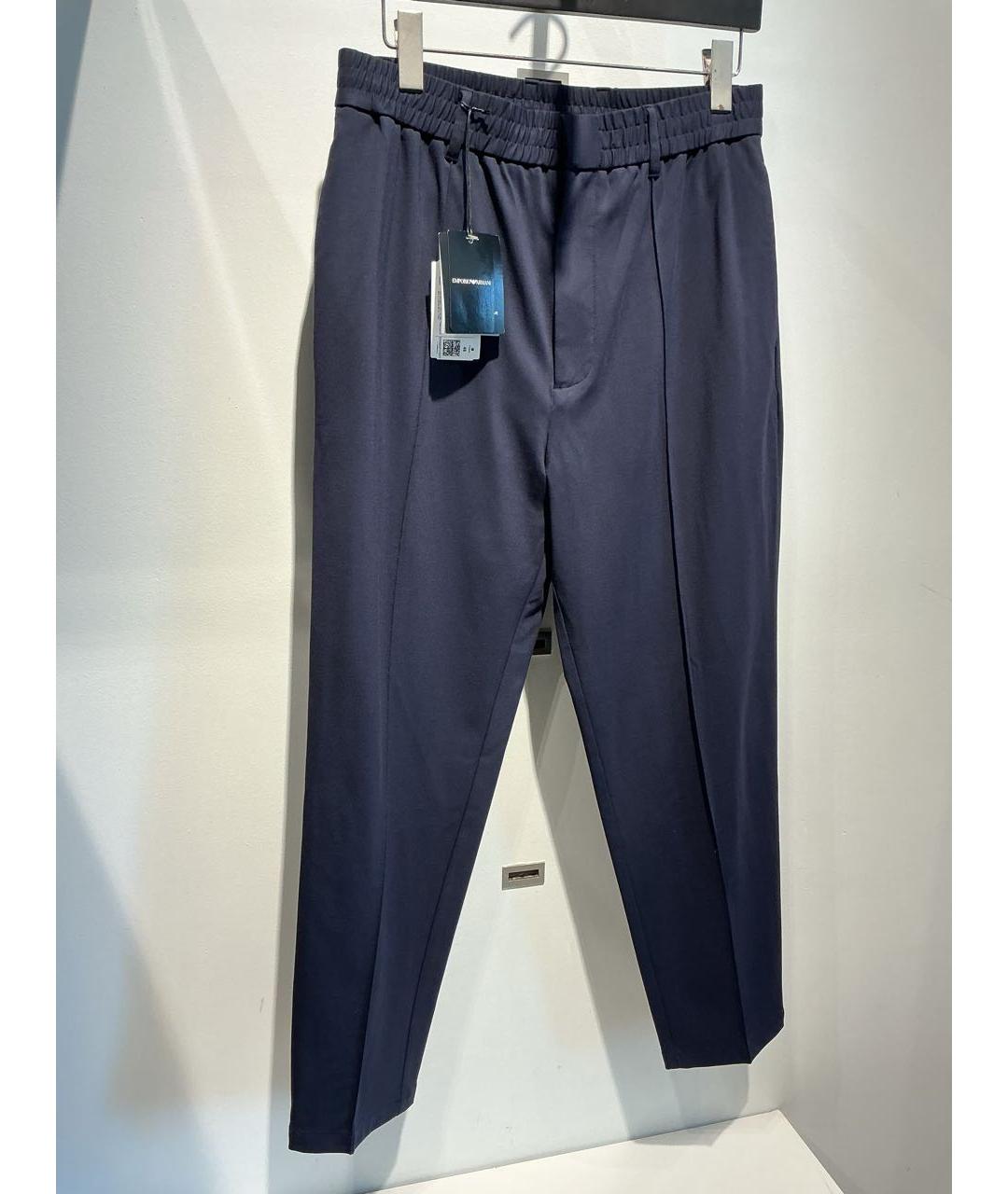 EMPORIO ARMANI Темно-синие вискозные повседневные брюки, фото 2
