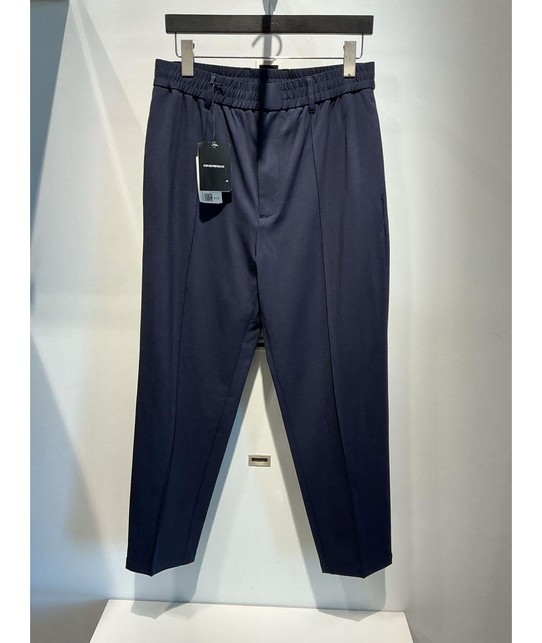 EMPORIO ARMANI Темно-синие вискозные повседневные брюки, фото 4