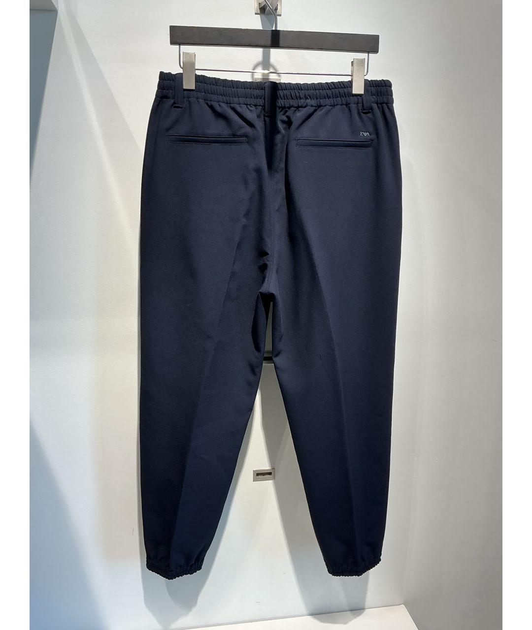 EMPORIO ARMANI Темно-синие полиэстеровые повседневные брюки, фото 3