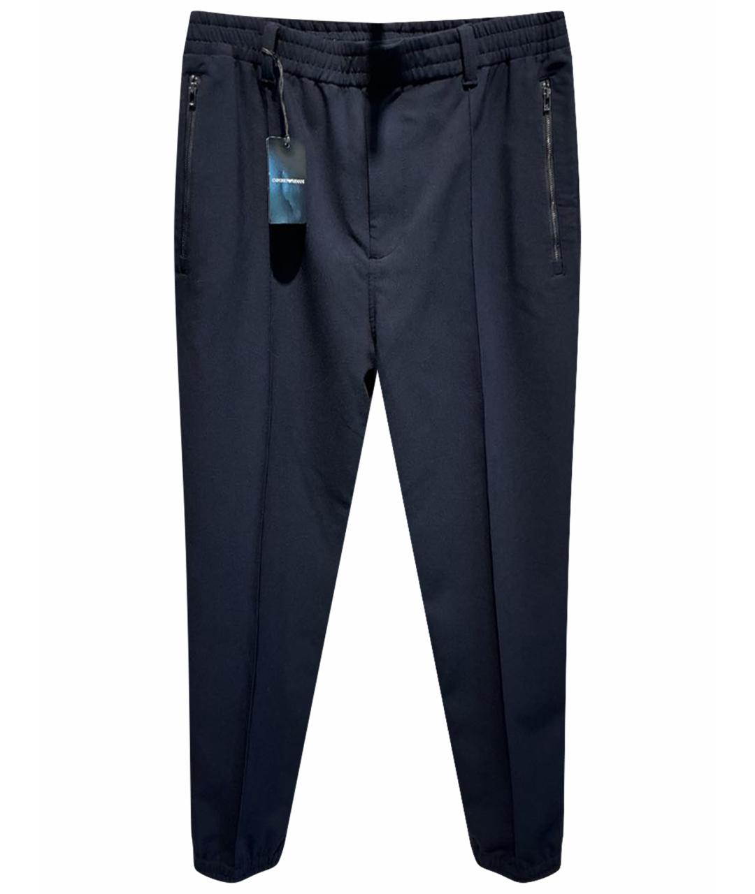 EMPORIO ARMANI Темно-синие полиэстеровые повседневные брюки, фото 1