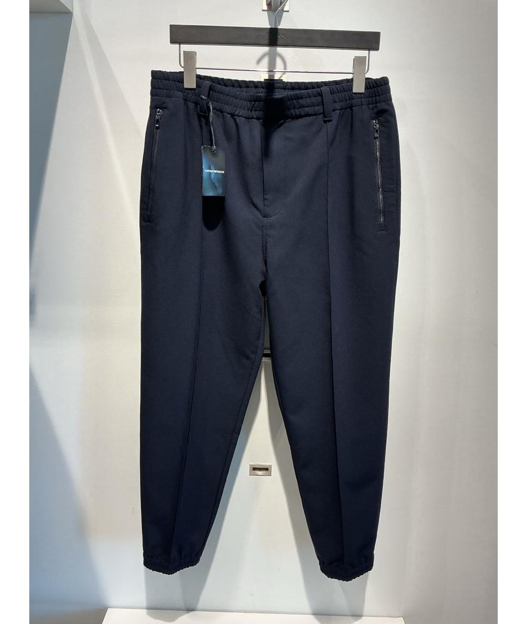 EMPORIO ARMANI Темно-синие полиэстеровые повседневные брюки, фото 4