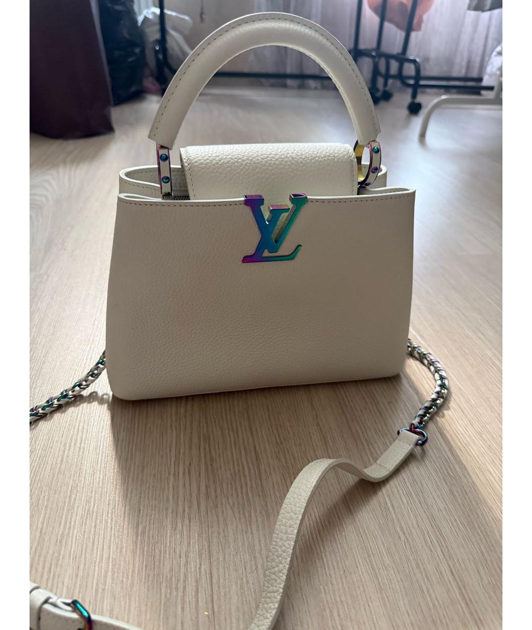 LOUIS VUITTON Белая кожаная сумка с короткими ручками, фото 5