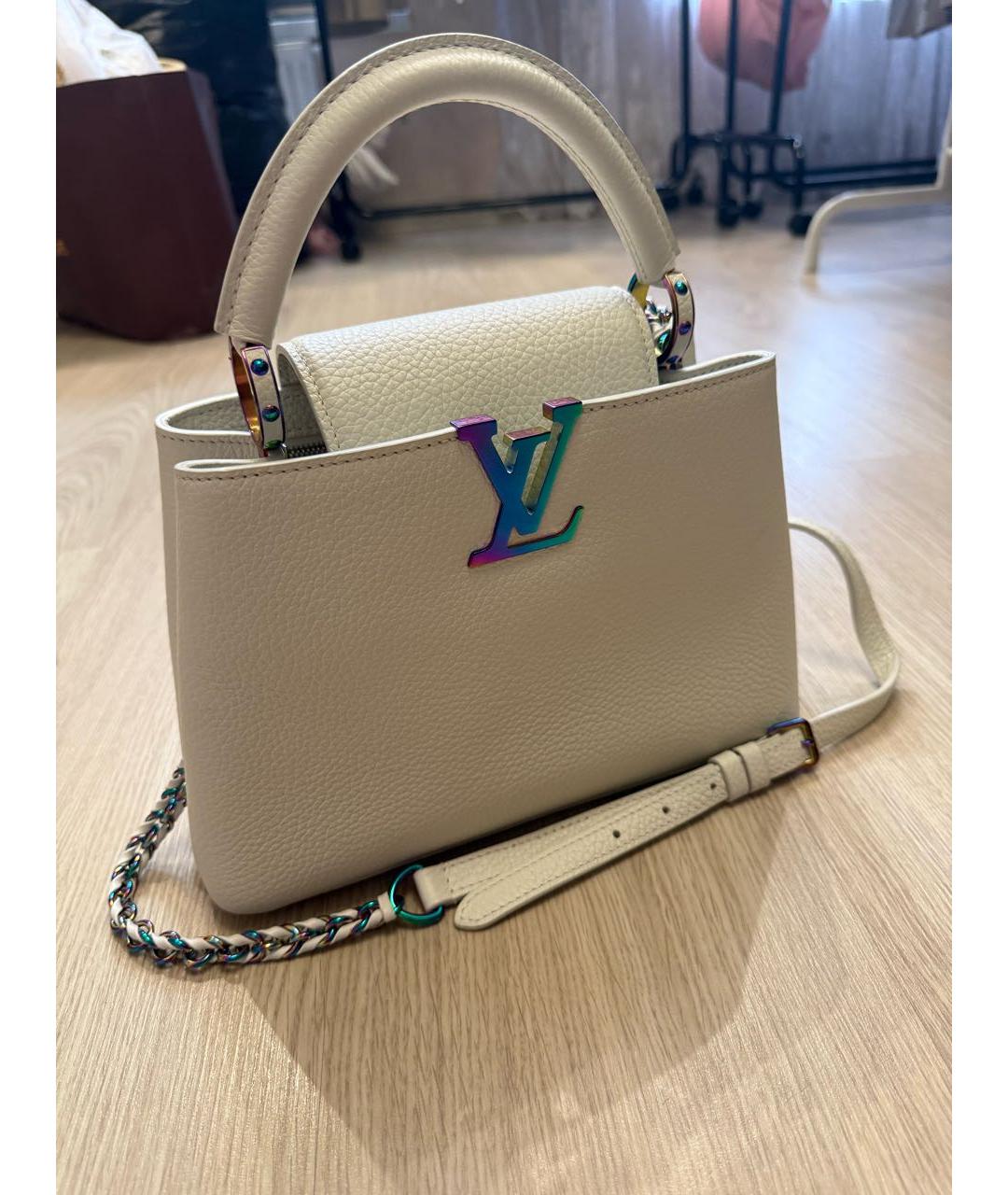 LOUIS VUITTON Белая кожаная сумка с короткими ручками, фото 2