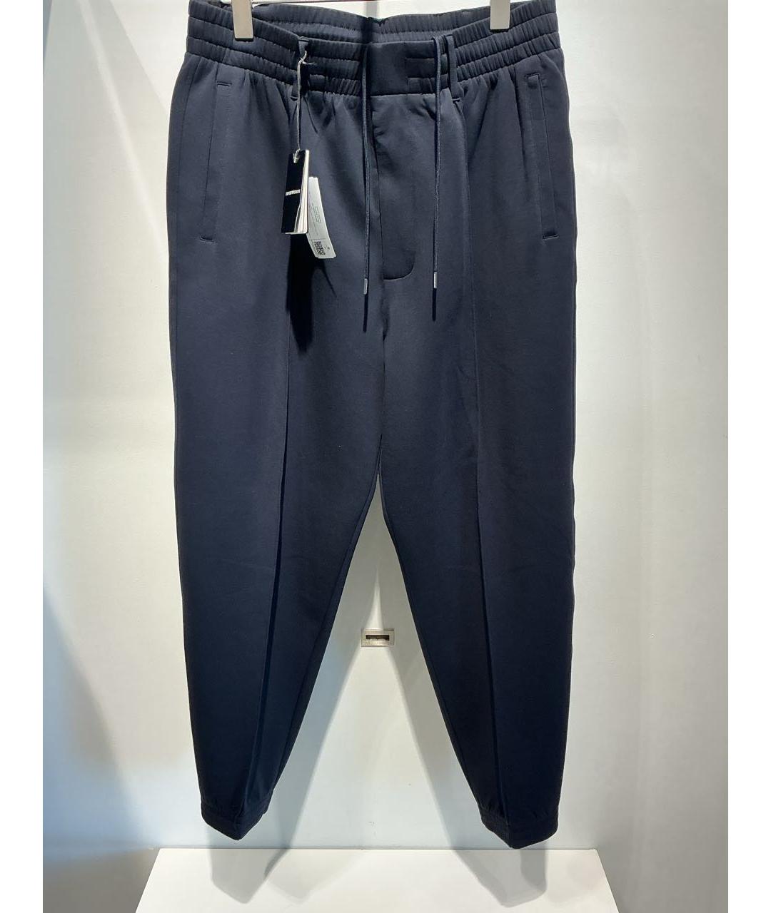 EMPORIO ARMANI Темно-синие хлопковые повседневные брюки, фото 4