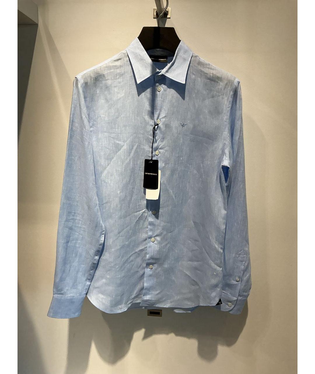 EMPORIO ARMANI Голубая льняная кэжуал рубашка, фото 4