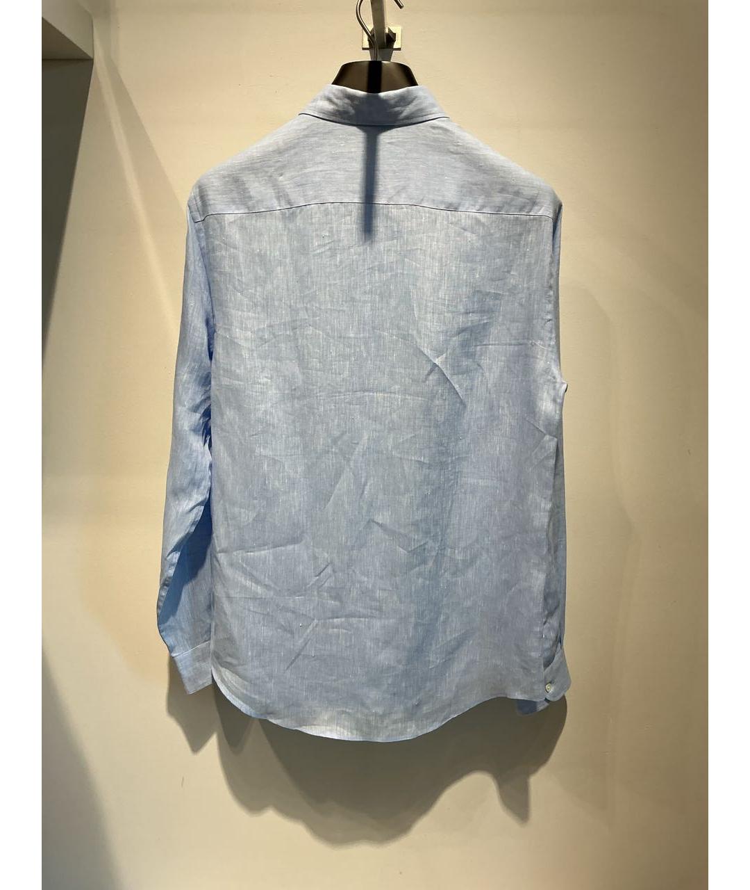 EMPORIO ARMANI Голубая льняная кэжуал рубашка, фото 3