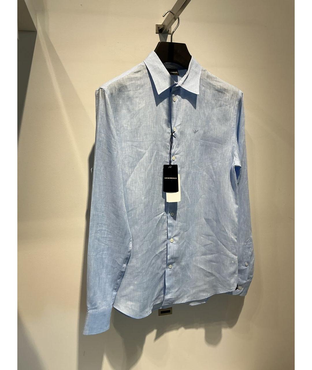 EMPORIO ARMANI Голубая льняная кэжуал рубашка, фото 2