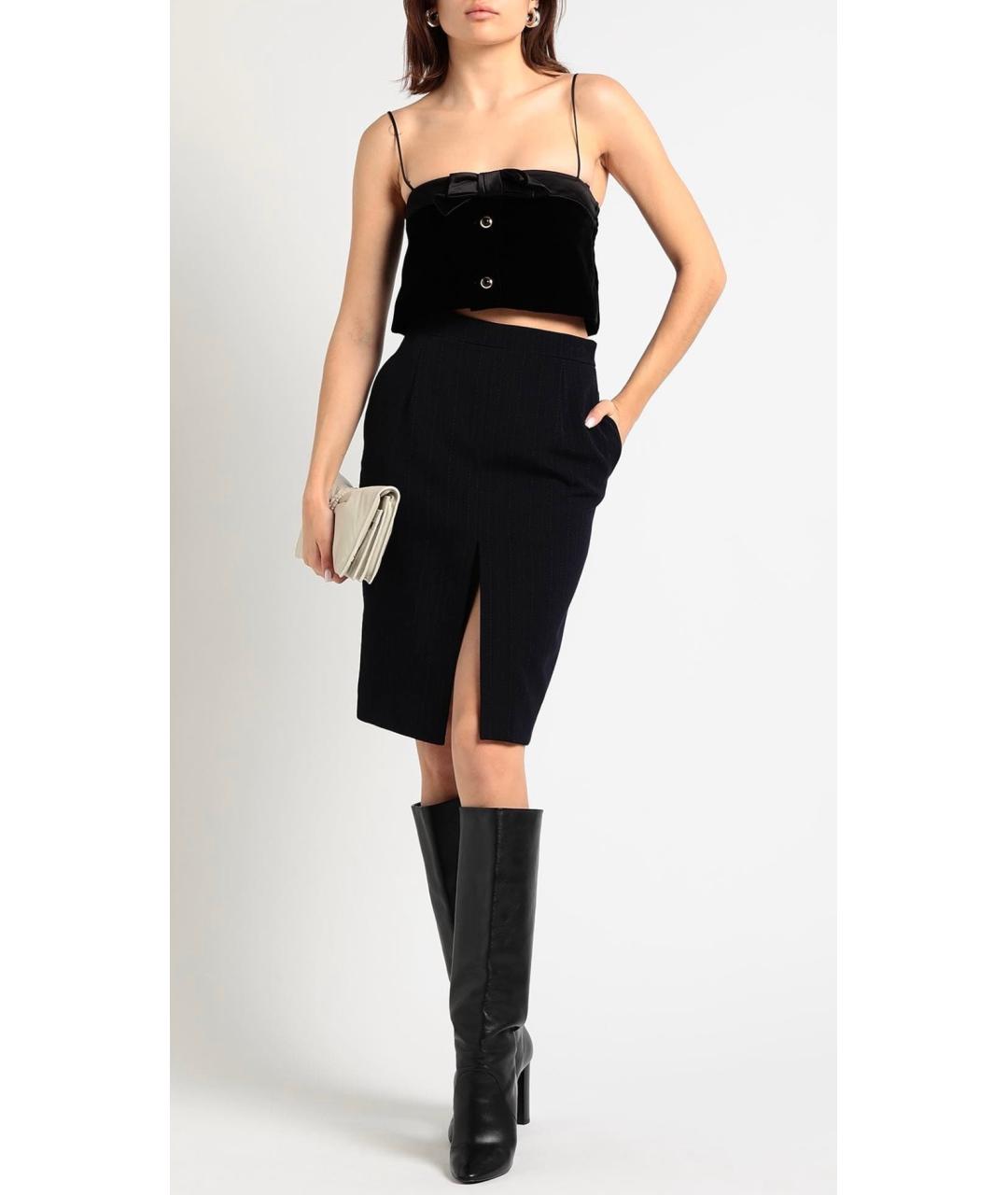 SAINT LAURENT Темно-синяя шерстяная юбка миди, фото 2