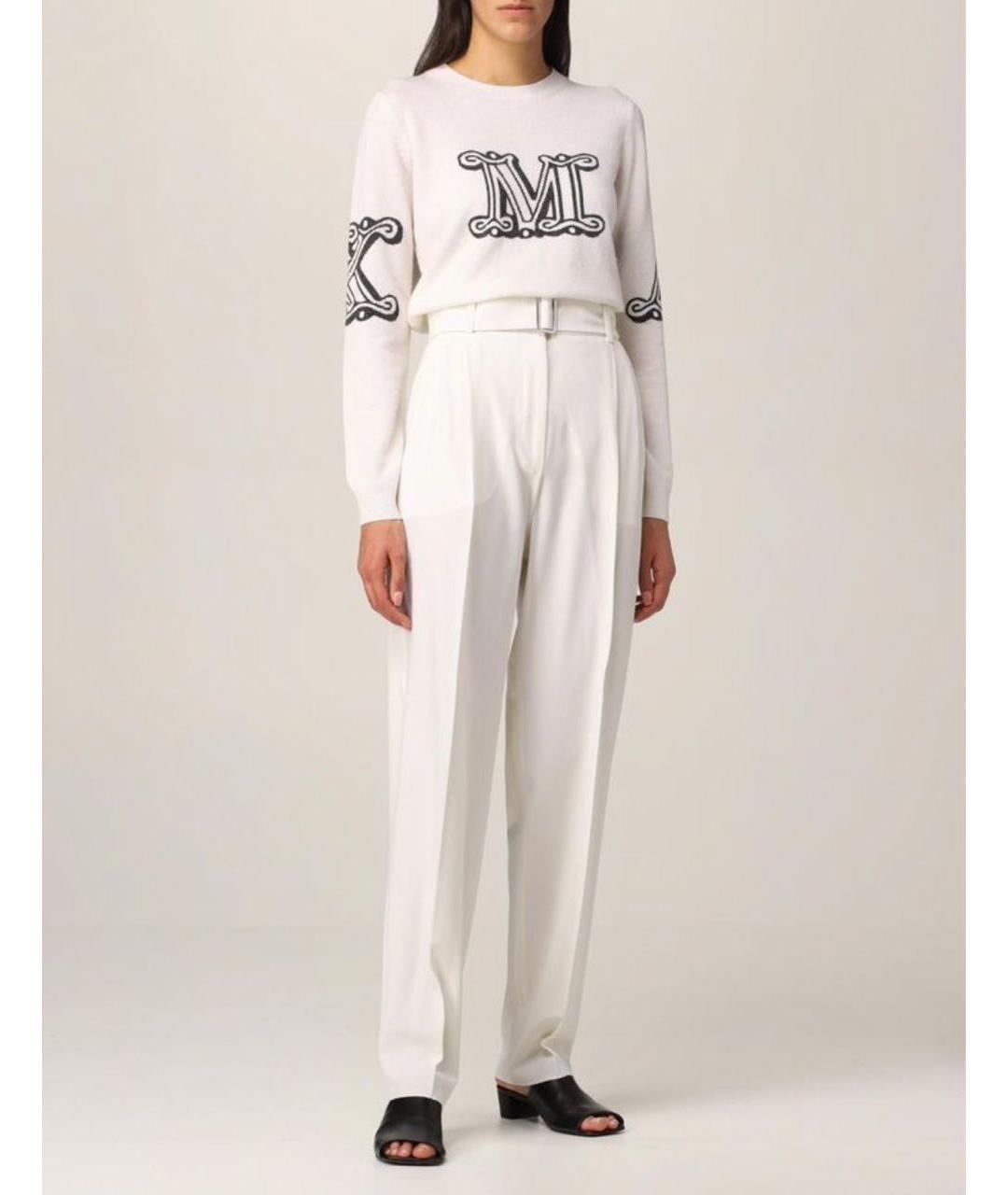 MAX MARA Белые шерстяные прямые брюки, фото 7