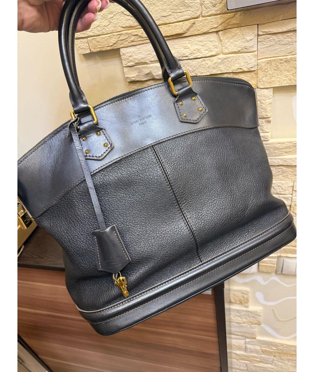 LOUIS VUITTON Антрацитовая кожаная сумка с короткими ручками, фото 2