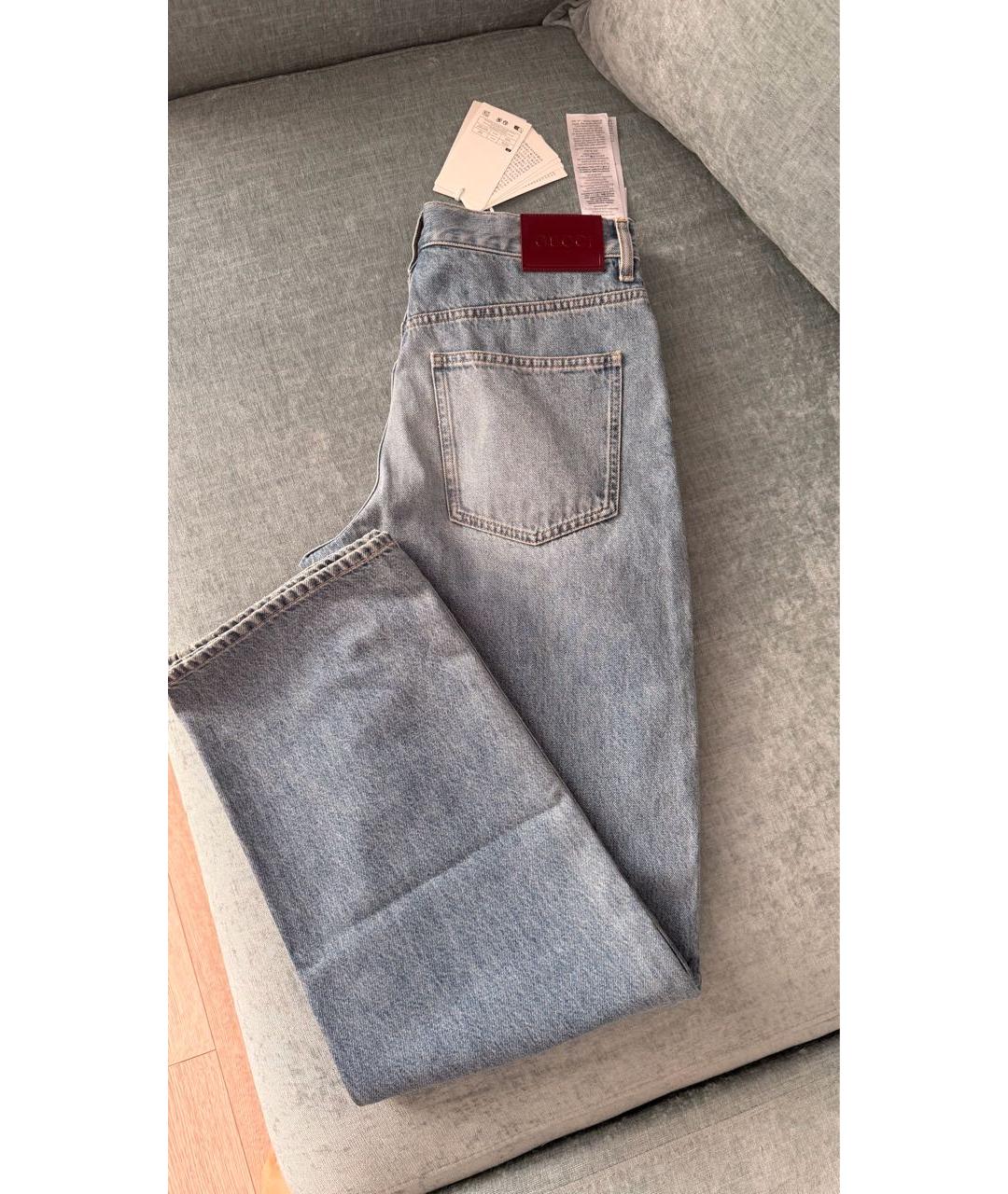 GUCCI Голубые хлопковые прямые джинсы, фото 4