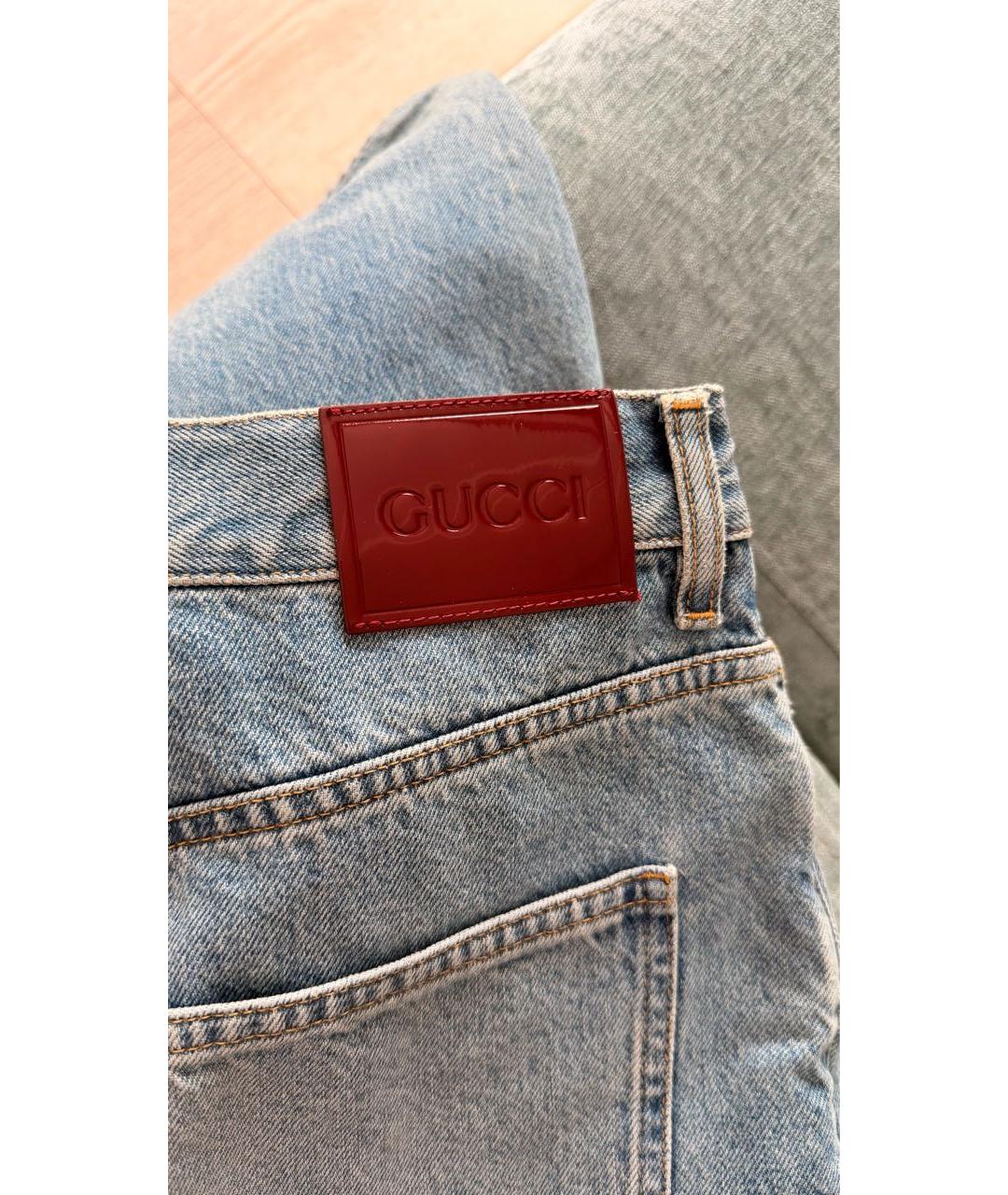 GUCCI Голубые хлопковые прямые джинсы, фото 6