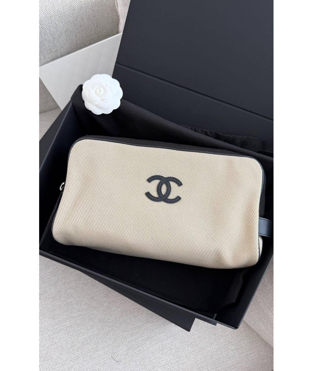 CHANEL Бежевая тканевая косметичка, фото 4