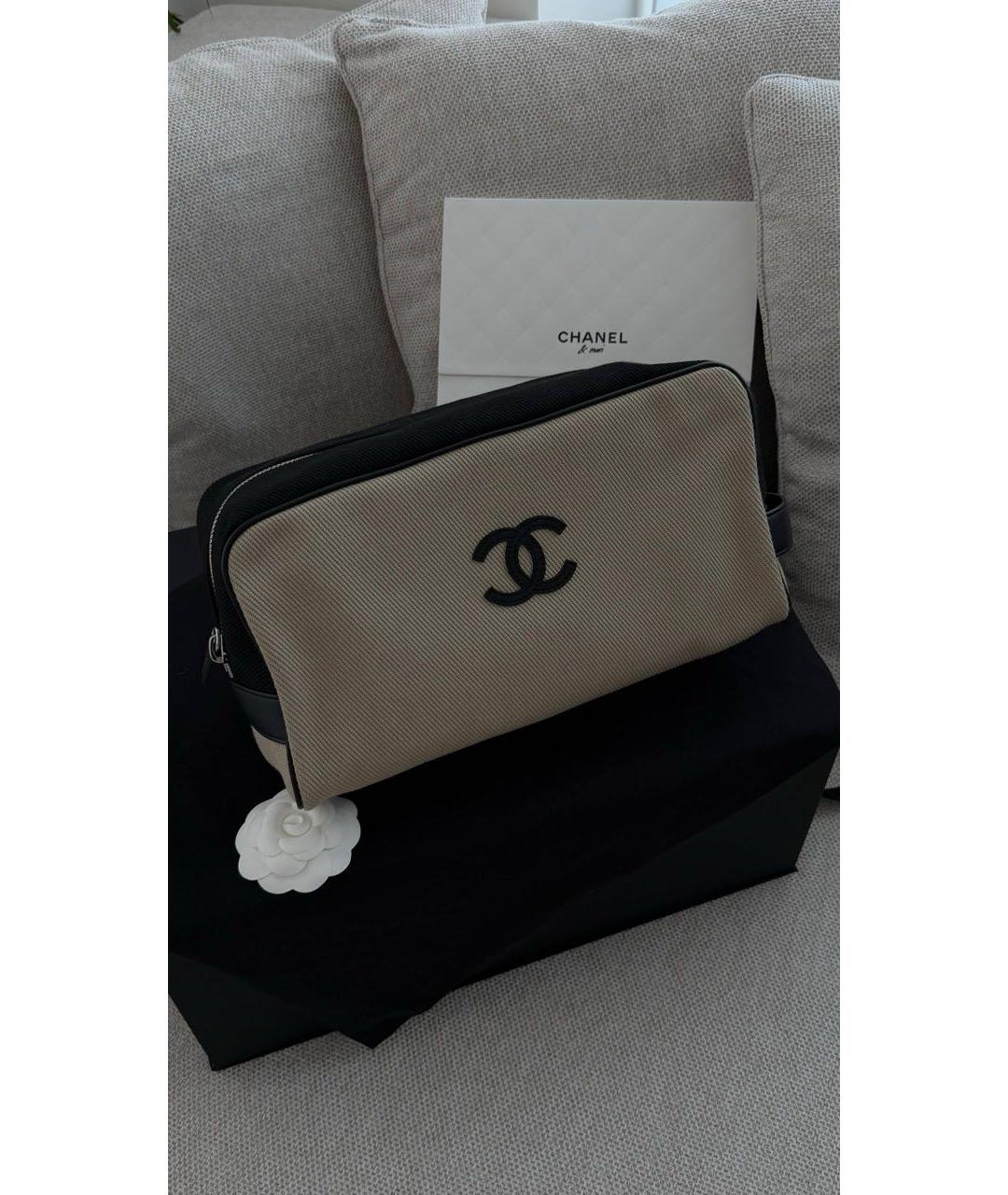 CHANEL Бежевая тканевая косметичка, фото 3