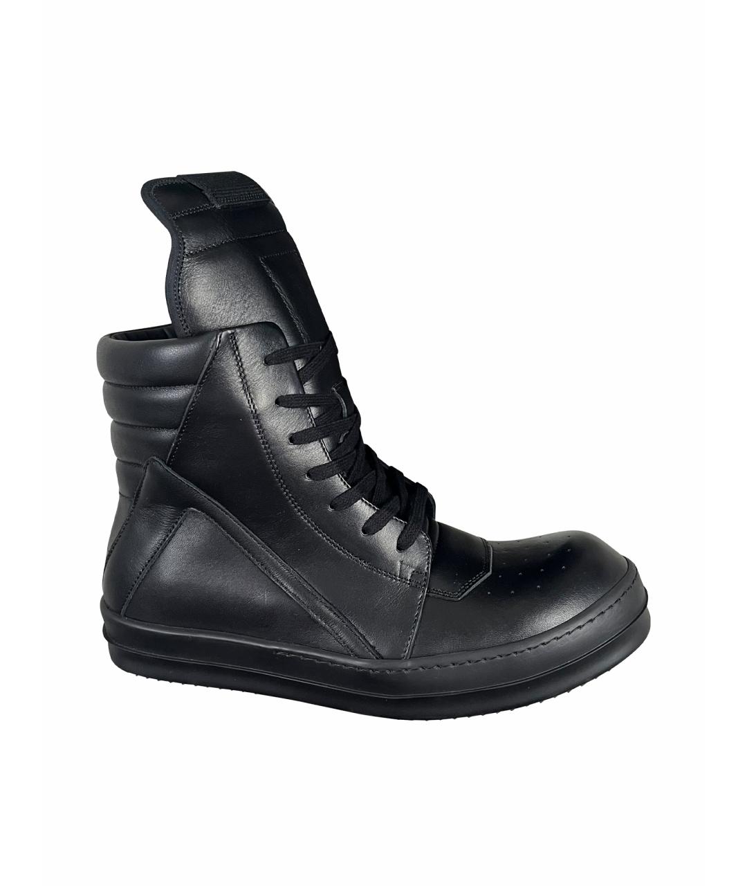 RICK OWENS Черные кожаные высокие кроссовки / кеды, фото 1