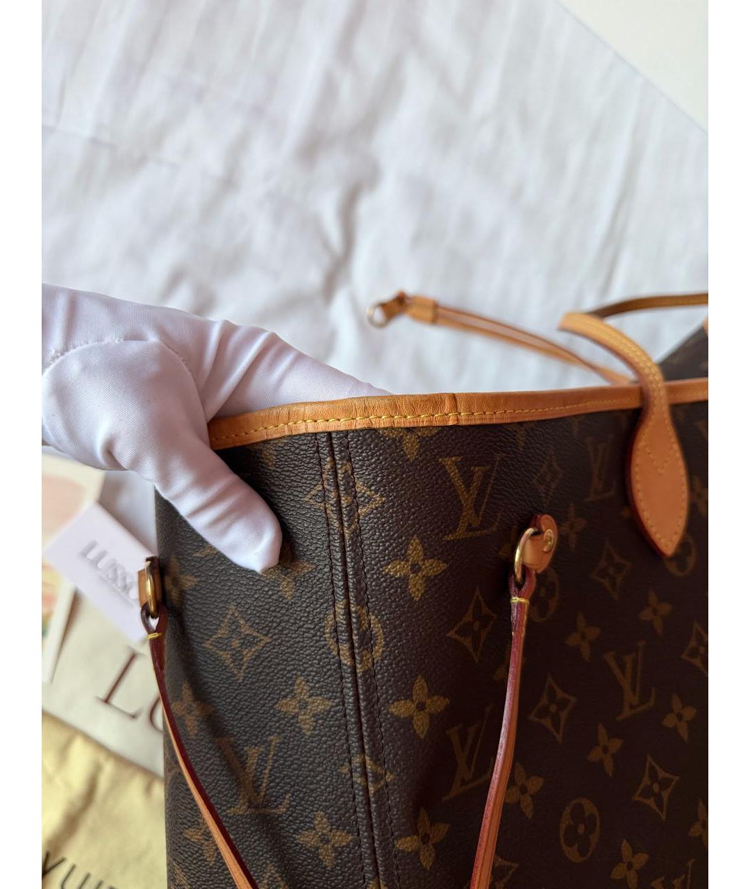 LOUIS VUITTON Коричневая кожаная сумка тоут, фото 8