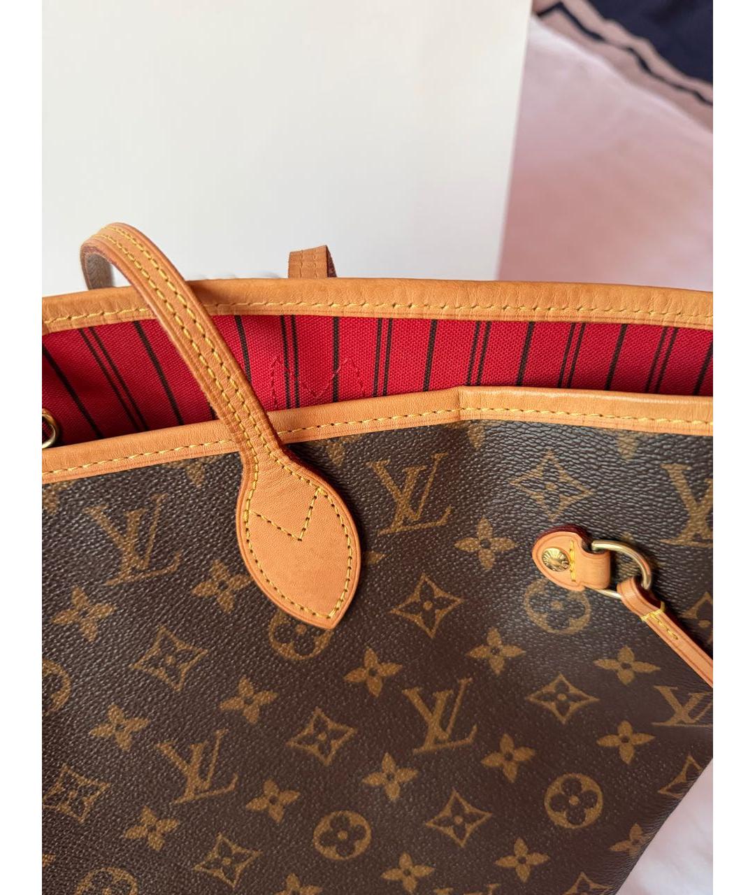 LOUIS VUITTON Коричневая кожаная сумка тоут, фото 7