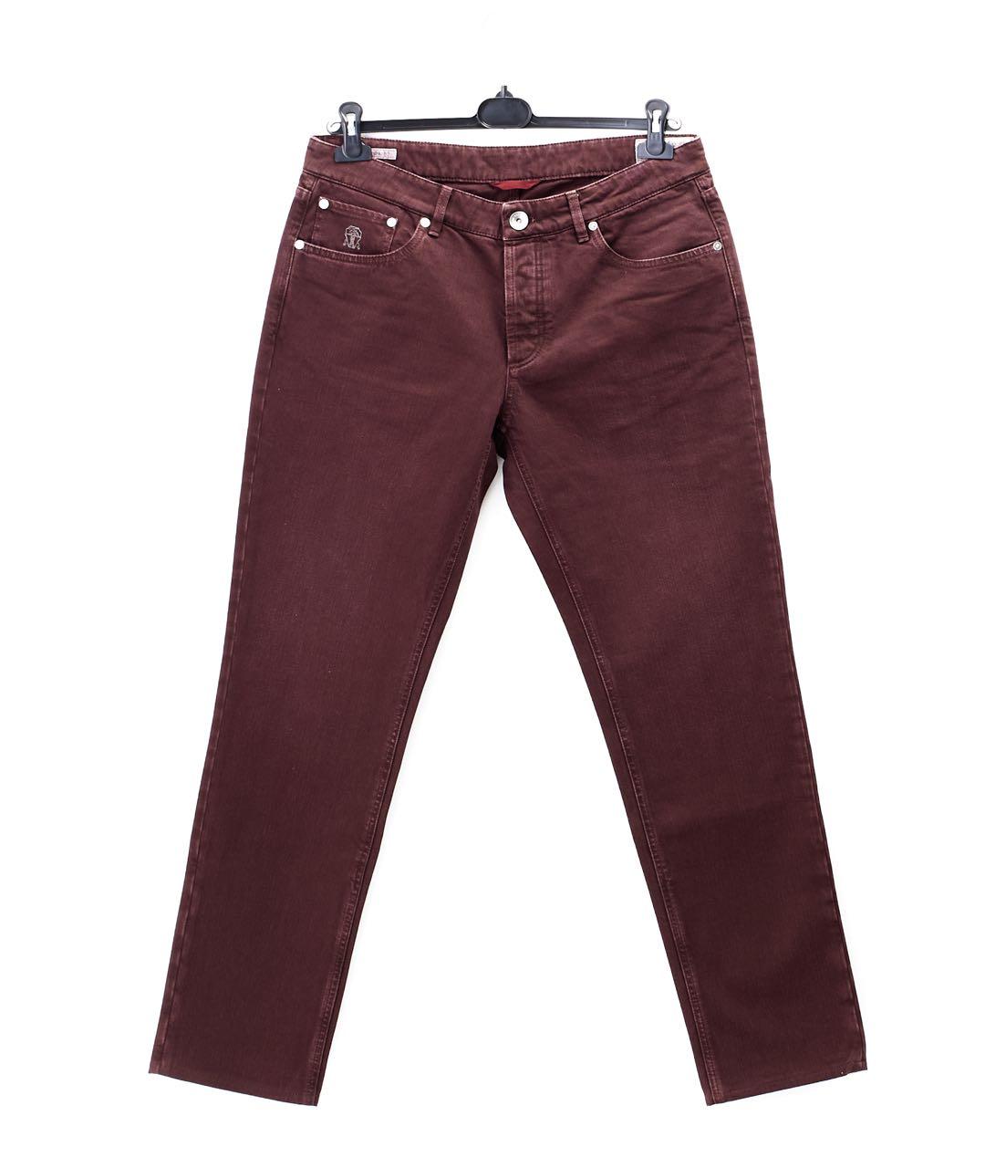 BRUNELLO CUCINELLI Бордовые хлопковые прямые джинсы, фото 5