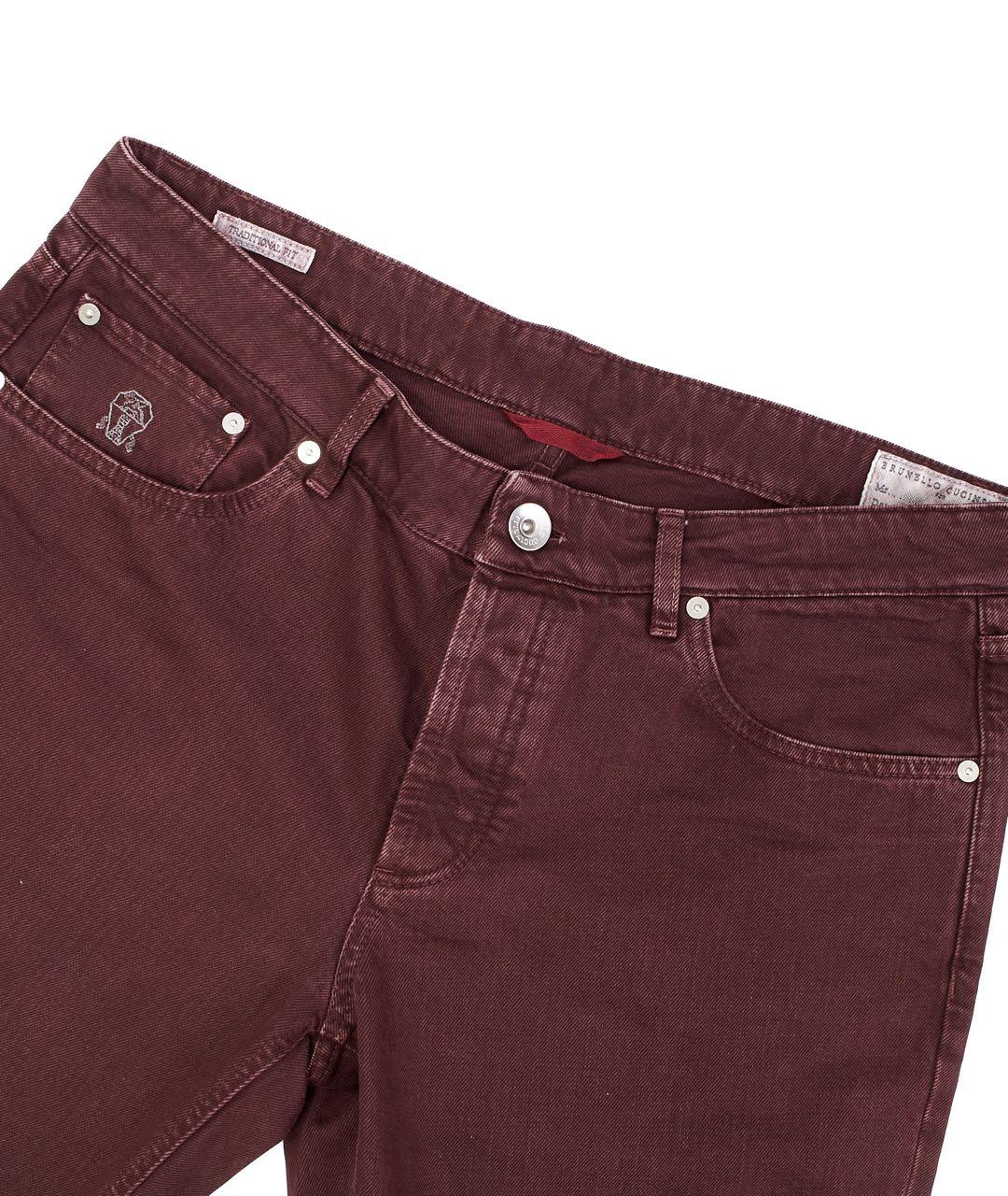 BRUNELLO CUCINELLI Бордовые хлопковые прямые джинсы, фото 4