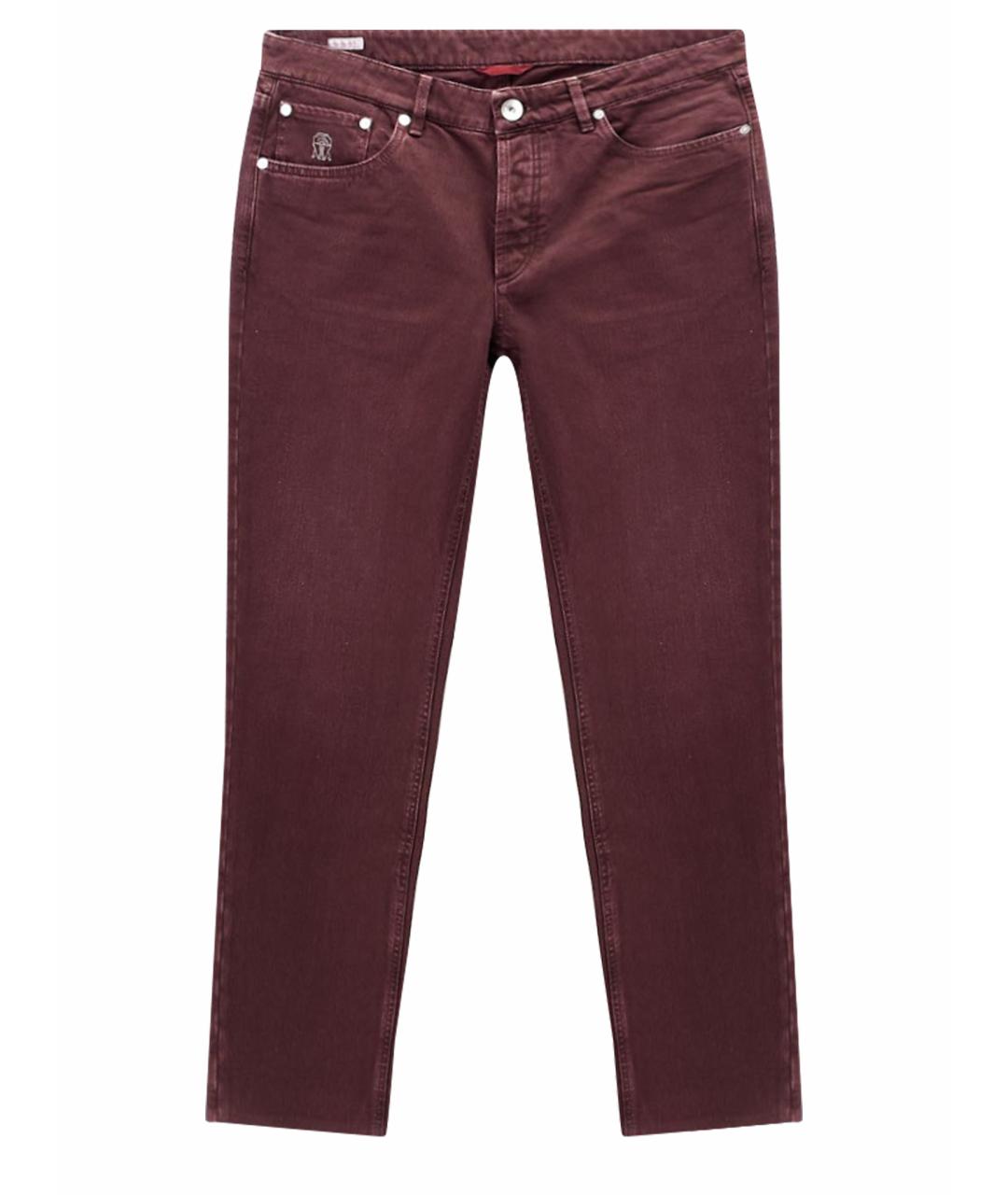 BRUNELLO CUCINELLI Бордовые хлопковые прямые джинсы, фото 1