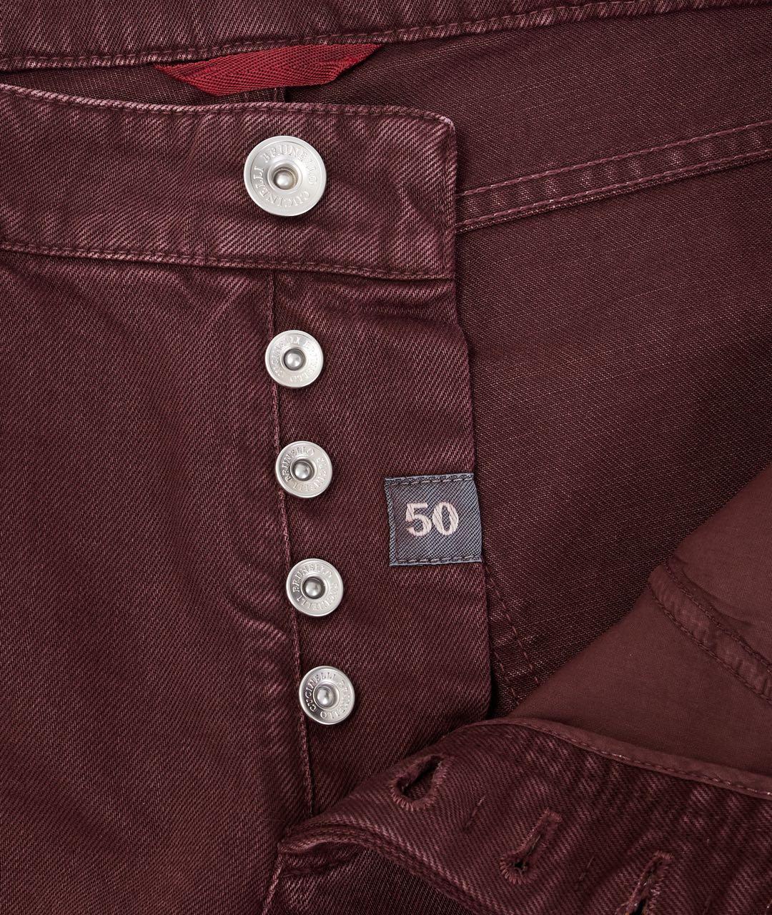 BRUNELLO CUCINELLI Бордовые хлопковые прямые джинсы, фото 3