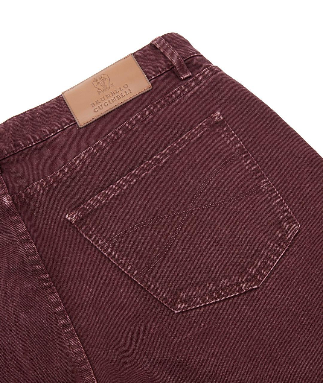 BRUNELLO CUCINELLI Бордовые хлопковые прямые джинсы, фото 2