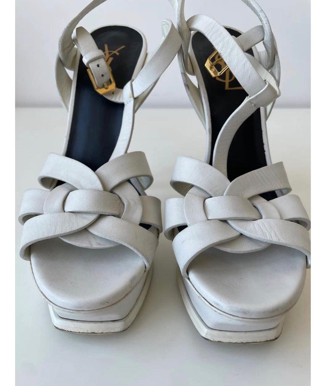 SAINT LAURENT Белые кожаные босоножки, фото 2