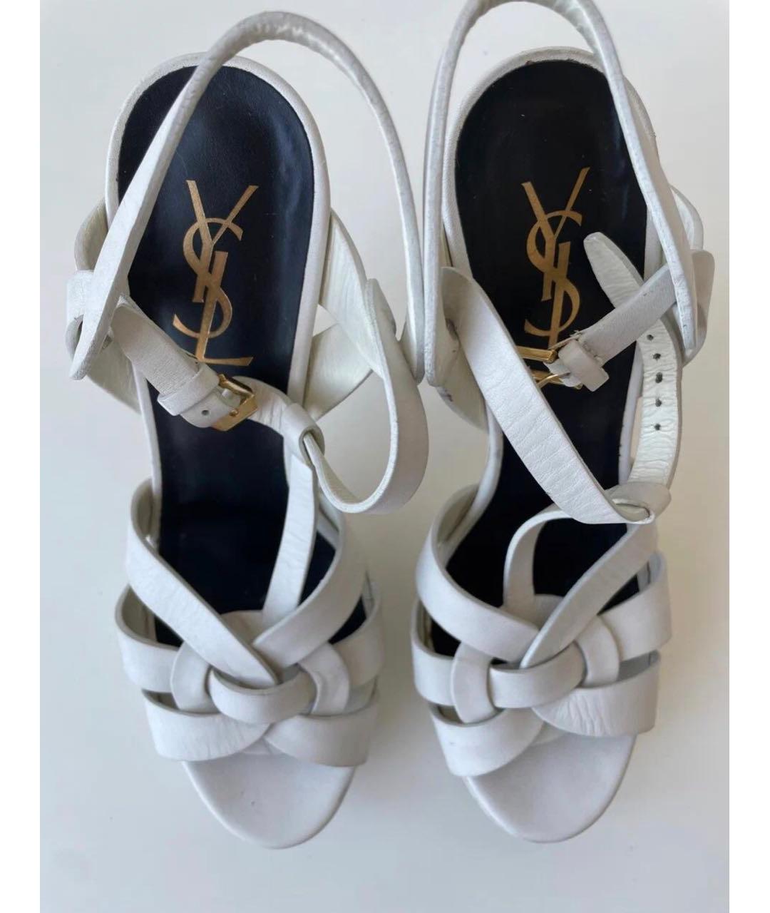 SAINT LAURENT Белые кожаные босоножки, фото 4