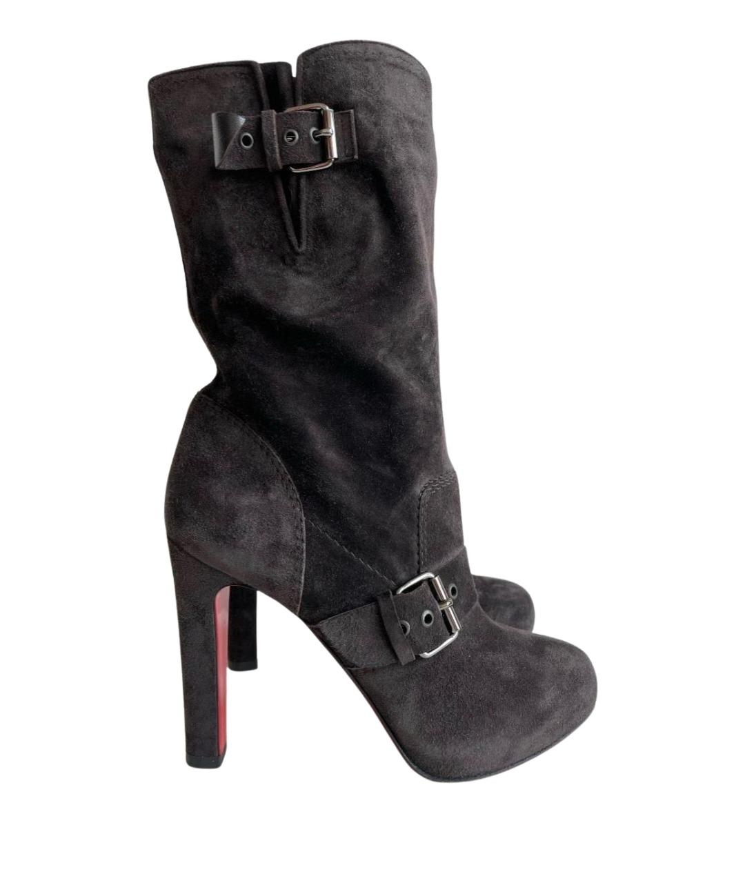 CHRISTIAN LOUBOUTIN Коричневые замшевые полусапоги, фото 1